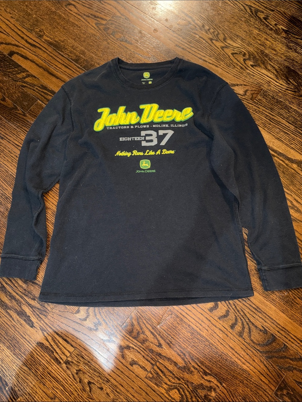 John Deere Men's Charcoal Gray Thermal Long Sleeve Shirt Graphic Tee - Size XL